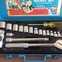 21 Pc Ratchet Socket Set SAE 1/4” & 3/8” Combination (This Set Is Not Moben But Still A Like New Set)