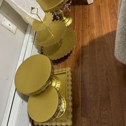 6pc gold party plateware cupcake 3 cake towers 2 trays