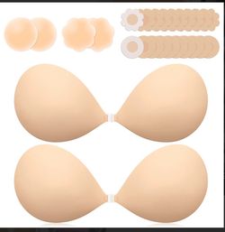 NEW Voga Chic Adhesive Strapless Push-Up Bra with Nipple Covers Set B cup