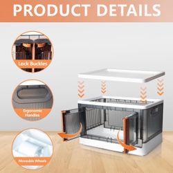 Collapsible Storage Bins with Lids, 3 Pack Closet Organizers and Storage Bins, 8.4 Gal Plastic Stackable Storage Bins with Wheels and Doors, for Home 