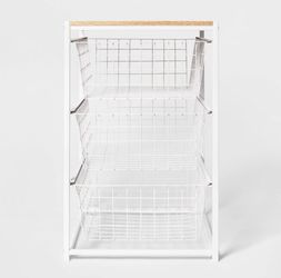 3 Drawer Organizer White Metal with Natural Wood