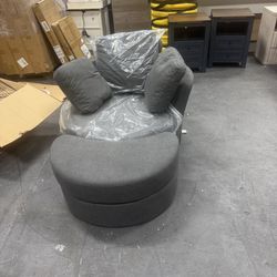 39” Swivel Accent Barrel Chairs with Removable Headrest, Chaise Lounge Indoor with Neck Support Pillow, Oversized Chair with Ottoman,Swivel Chairs for