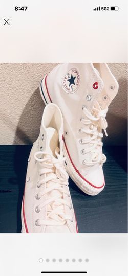 White Converse All Star high top sneakers with red trim #converse