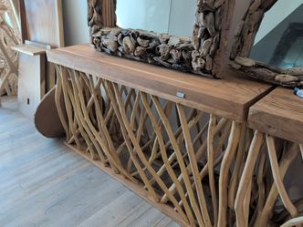Teak Wood Console Table with Branch Base