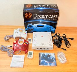 Sega Dreamcast Console With Box With 2 Controllers, 2 VMU, Cables Tested & Works