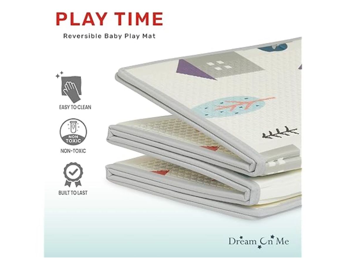 Dream On Me Reversible Baby Playmat Dream On Me Play Time Reversible Baby Playmat, Foldable Extra Large Thick Foam Crawling Playmats for Toddlers, Wat