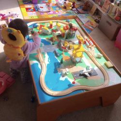Large Train Table With Rolling Storage