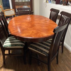 Genuine Wooden , Sturdy oval Shape Dining Table With 6 On 2 Feet W 3 Brances + High Chairs  Clean  Cover All Set $ 400
