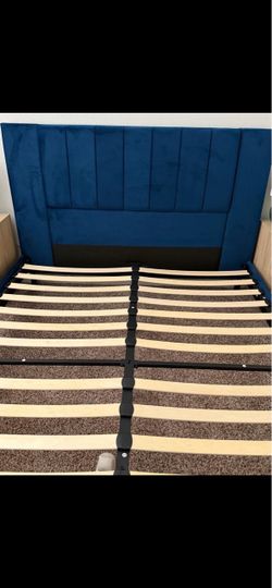 Blue Velvet Upholstered Bed Frame