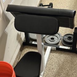 PARABODY CURL BENCH, CURL BAR, WEIGHTS