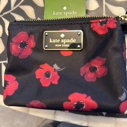 NWT Kate Spade Mini Wallet Black And Red Poppy