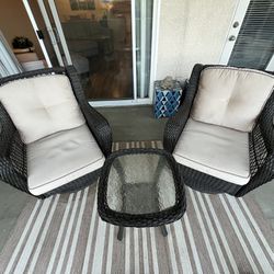Wicker Rocking Patio Furniture With Cushions Plus Glass Table