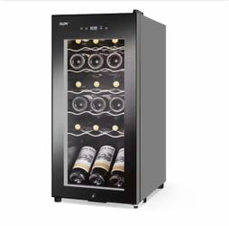 TAZPI 13.6 in. Wine Cooler 18 Bottle Freestanding Wine Refrigerator with Door Lock, Black