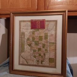 Dated 1835 Tourist Map Of Illinois Framed 18.5"×21" Engraved By E.F. Woodward