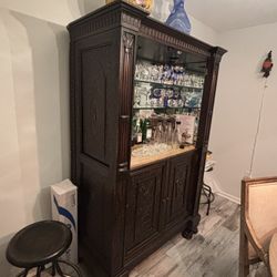 Vintage Wood-Carved Mahogany Bar – Early 1900s – Unique Statement Piece 