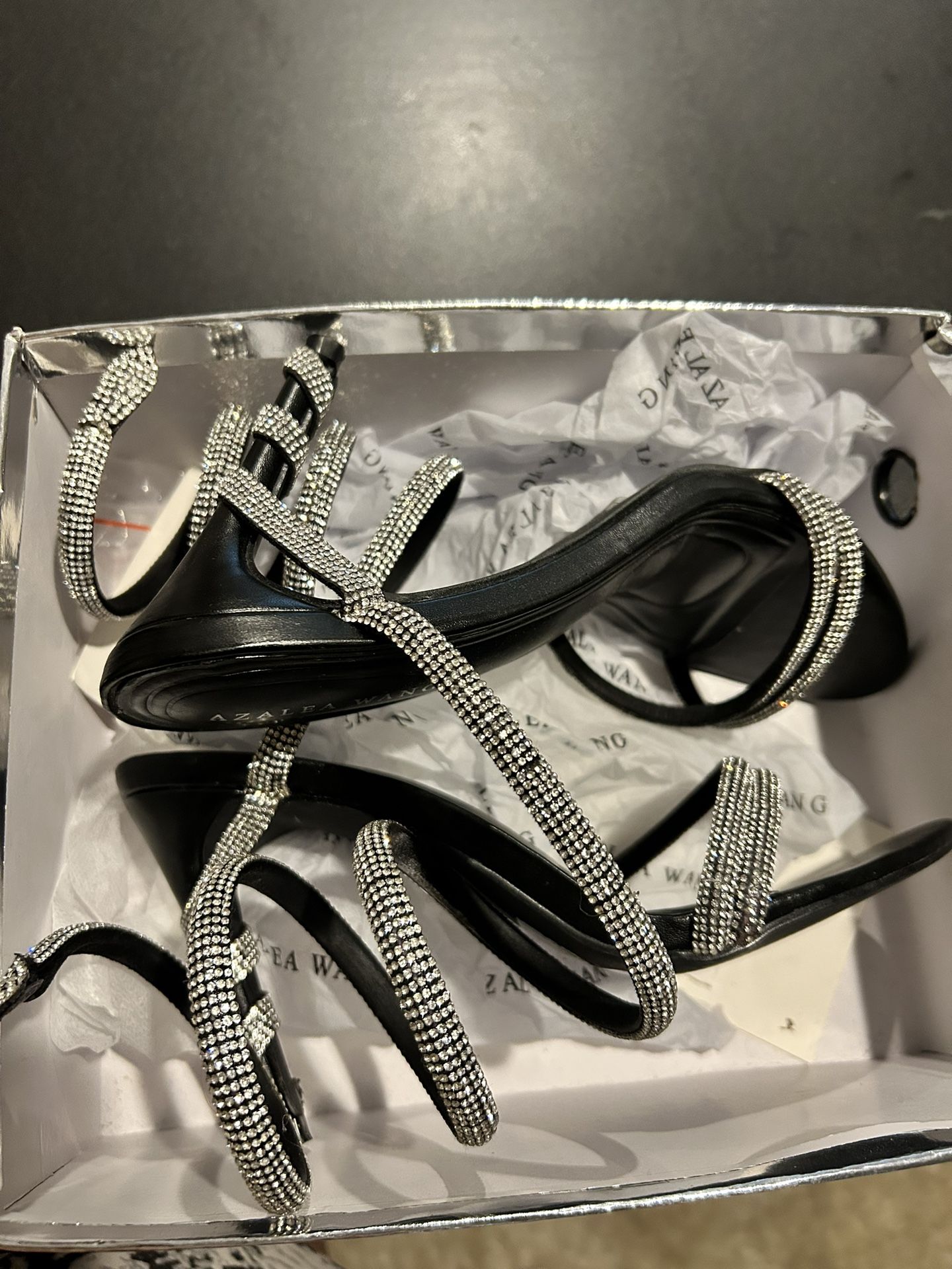 Black With Silver Rhinestones Heels