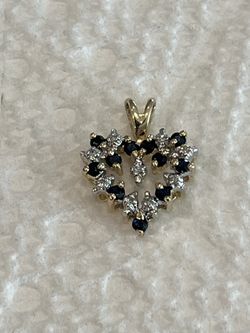 10K Gold A heart-Shaped W/Blue Sapphires& Diamond