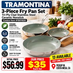 Tramontina 3-Piece Ceramic Nonstick Fry Pan Set – $35
