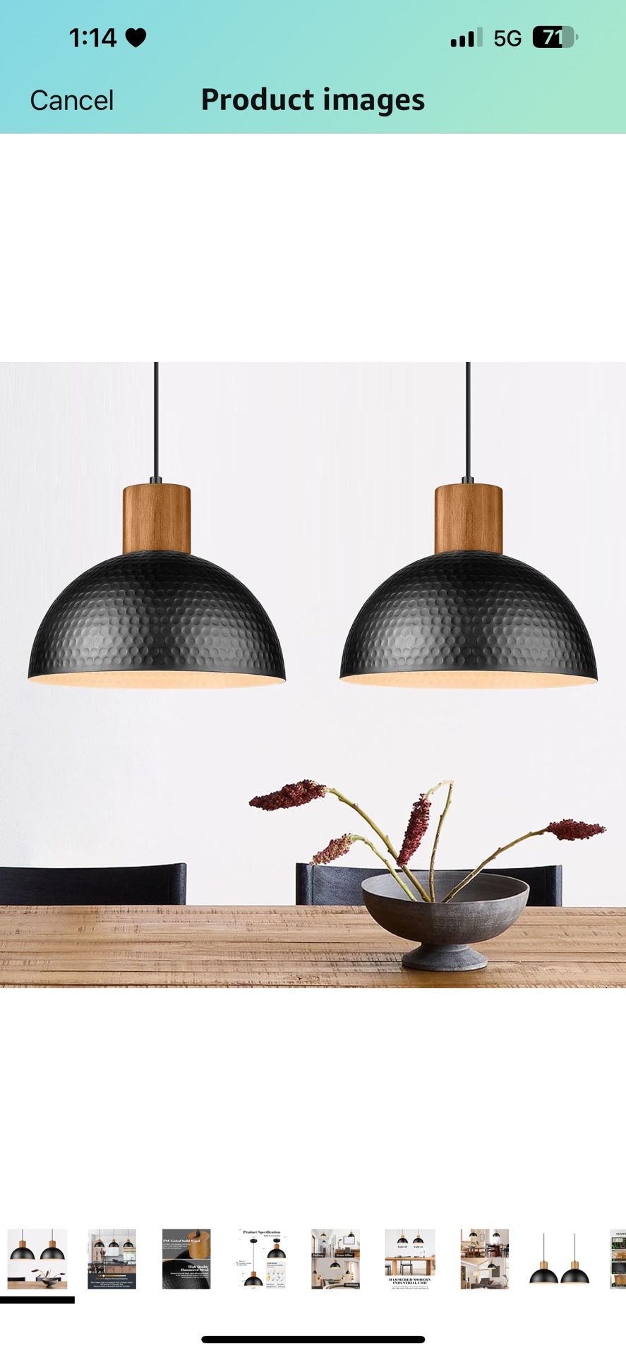 2 Pack Hammered Pendant Lights, 12" Industrial Metal Dome Hanging Lamp