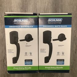 Schlage Greenwich Matte Black Door Handle Set – New