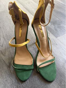 Green and Yellow Strappy Heeled Sandals