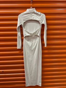 White Long Sleeve Cutout Midi Dress