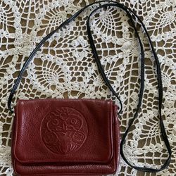 Leather Crossbody purse . cranberry red