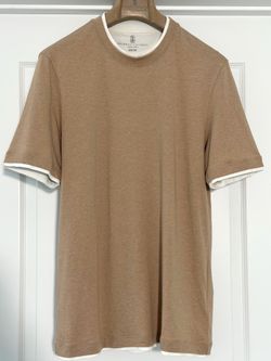 BRUNELLO CUCINELLI Men's Beige/White Layering Cotton T-shirt Size M