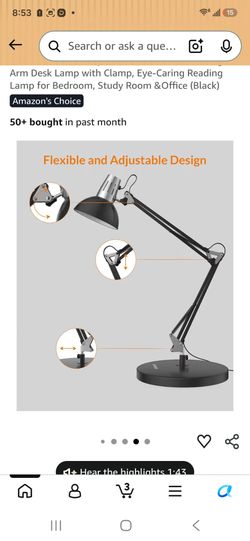 Metal Desk Lamp, Adjustable Goose Neck Architect Table Lamp with Clamp and base