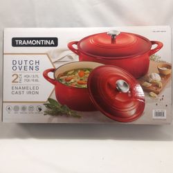 TRAMONTINA Enameled Cast Iron Dutch Ovens 2-Pack 4Qt/3.7L - 7Qt/6.6L
