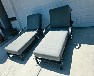 $800 IRON LOUNGE CHAIRS WITH SUNBRELLA CUSHIONS