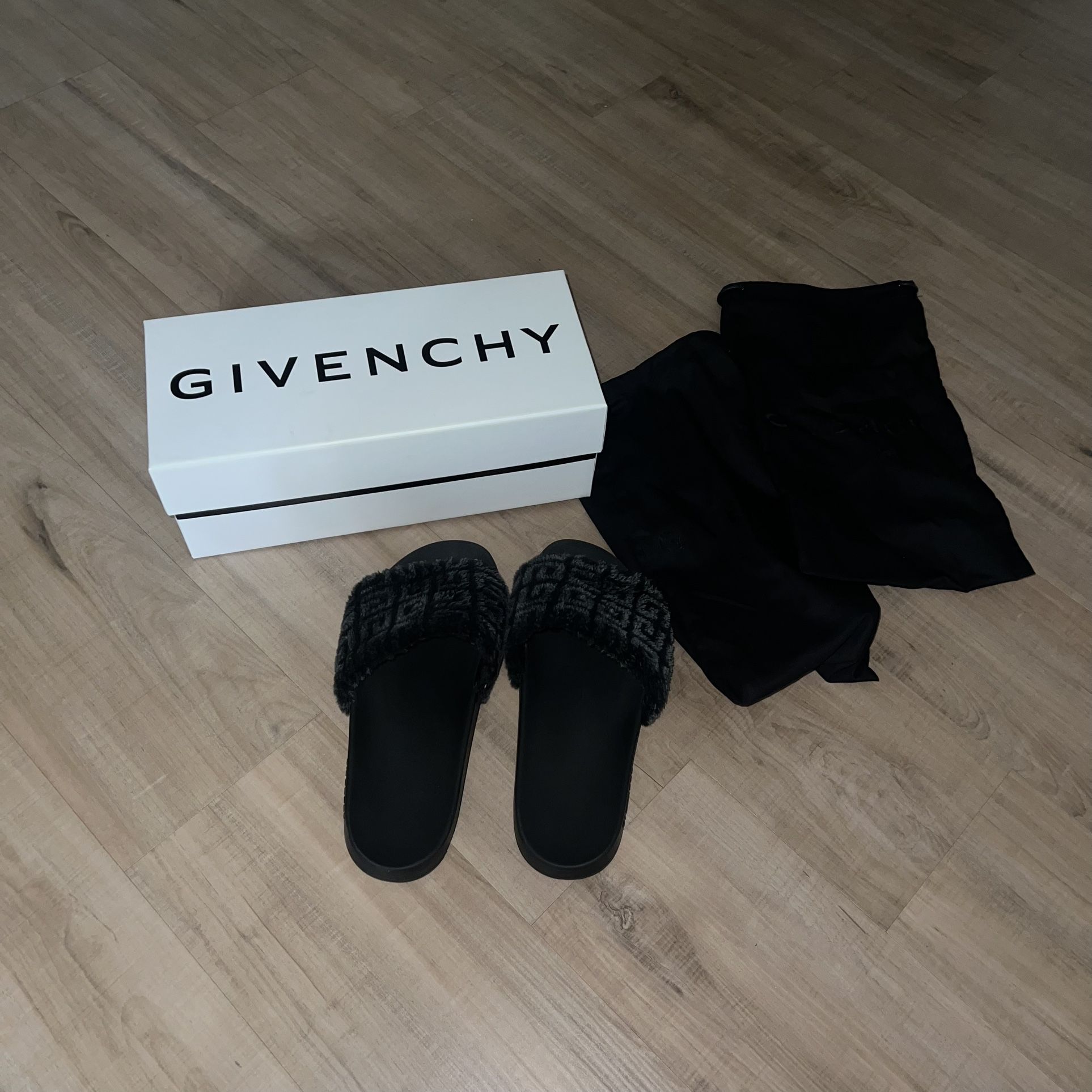 Givenchy Men's 4G Logo Shearling Lamb Fur Flat Slides