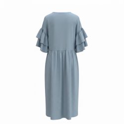 Double Ruffle Sleeve Button Front Dress Rope Belt