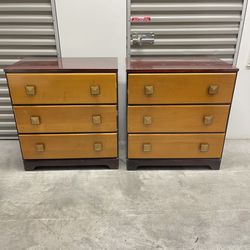 Pair Of Vintage MidCentury Art Deco 3 Drawer Dressers Or Chest Of Drawers With Bakelite Handles 