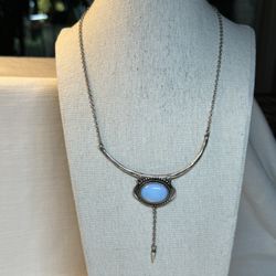 Opaline Glass Cabochon Pendant Necklace