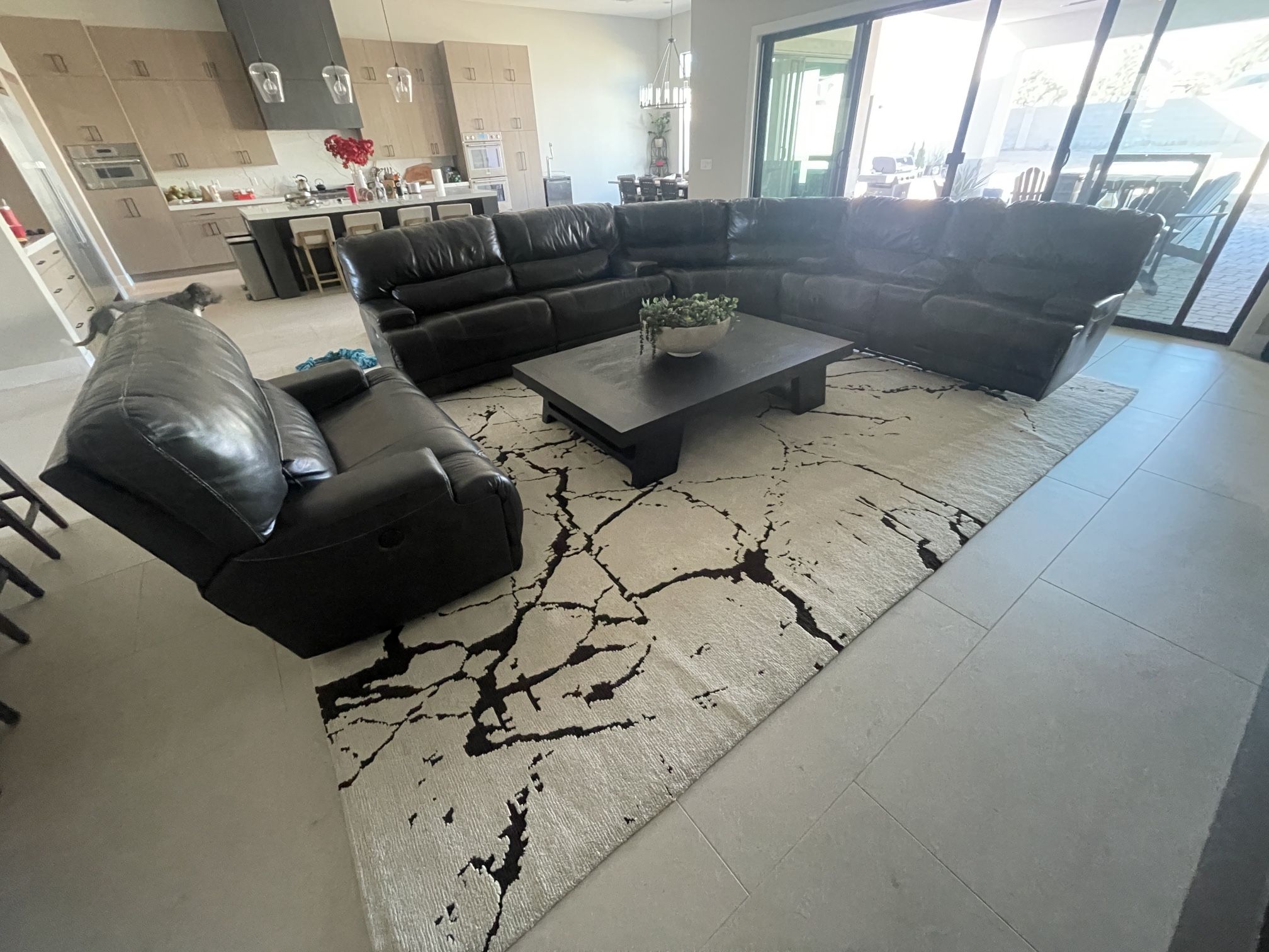 Leather Couch Power Reclining Sectional -Charcoal Gray