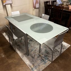 Expanding Glass Dining Table Set W/ Chairs