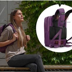 wissdigital Design Massaging Laptop Backpack For Women, USB Charging Port Large Capacity Computer Backpacks For Work Business, Purple l KATY ROSE