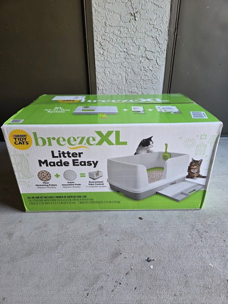 Purina Tidy Cats Litter System, Non-Clumping, Breeze XL All-in-One Odor Control & Easy Clean Multi Cat Box