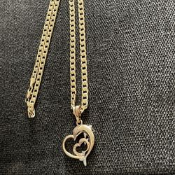 Concave Cuban Link W/ Dolphin Heart Charm