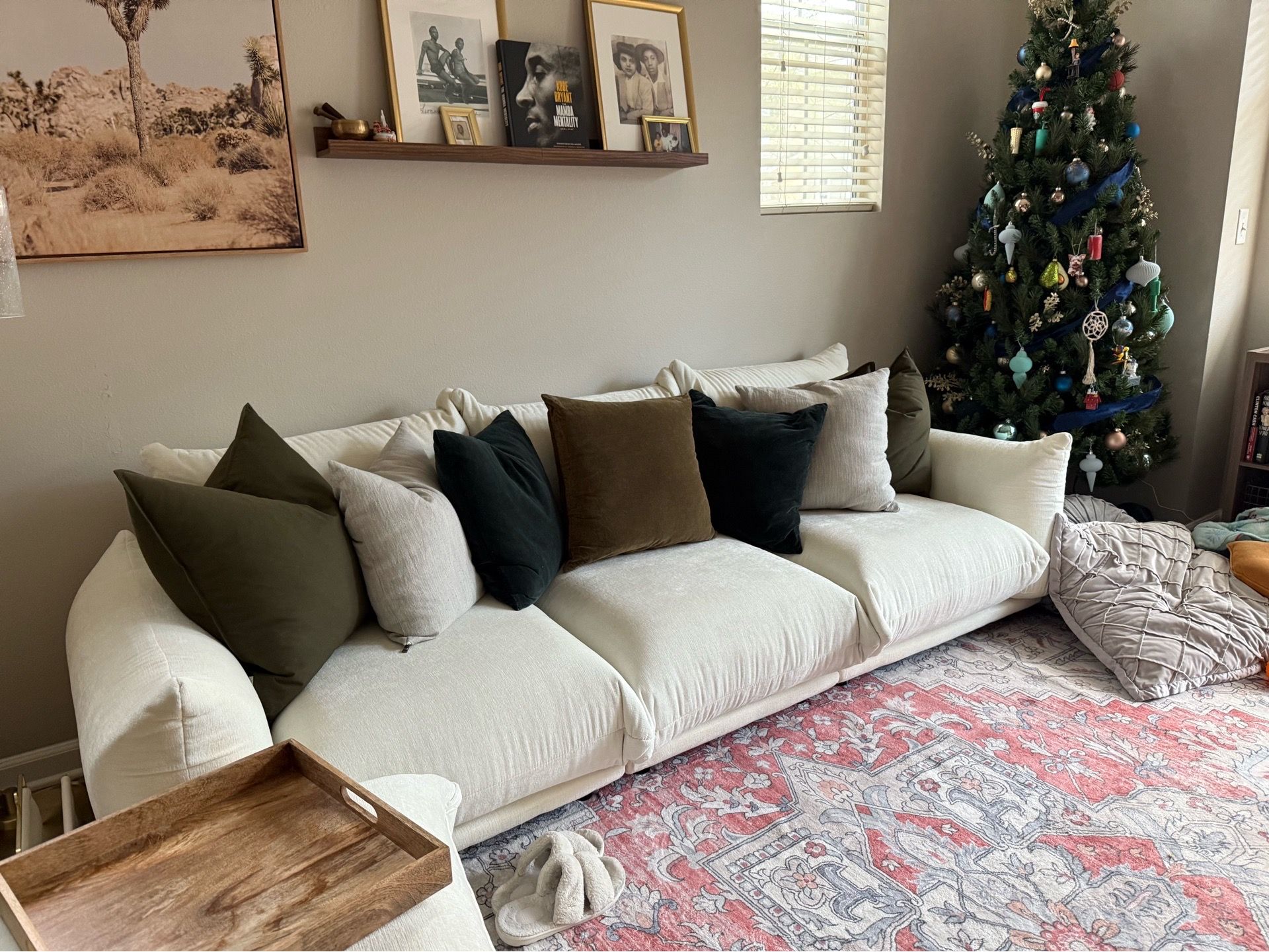 Mid-Century Modern Chenille Modular Sectional Couch + Ottoman — Color: Cream White, Size: 103” 3-Seater