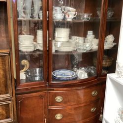 Vintage bow front 3 Drawer China Cabinet