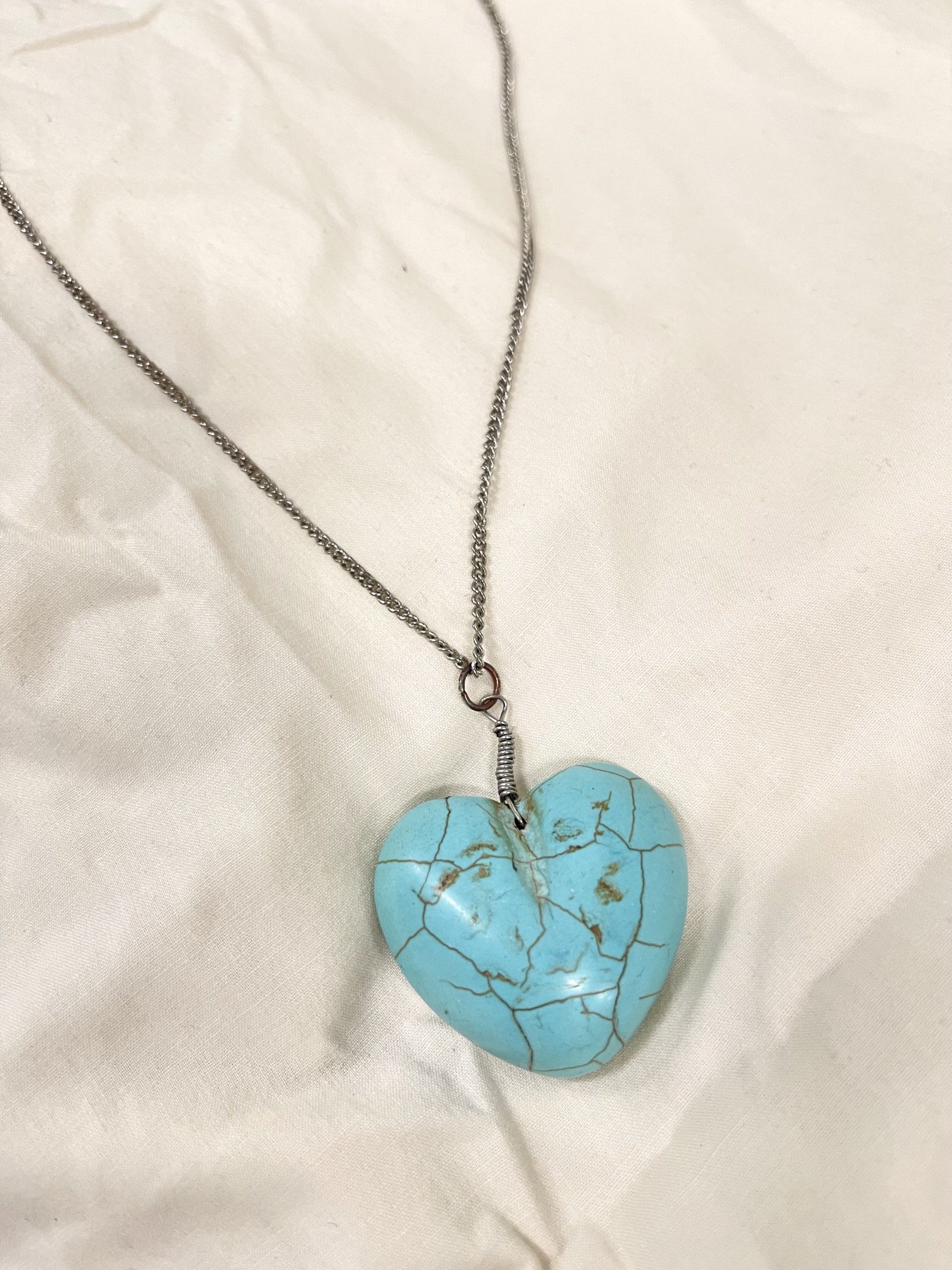 Turquoise Heart On Silver Chain Necklace