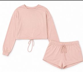 two-piece set shorts and cropped long sleeve sweater