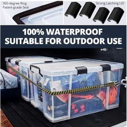 Storage Box,set 3, 90QT/85L Stackable Latch Box Durable Multi-Purpose Locking Bin with Lid and Black Clips for Bedding, Toys, Shoes and Clothes