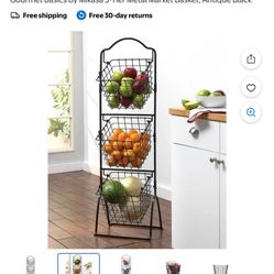 Gourmet Basics by Mikasa 3-Tier Metal Market Basket, Antique Black