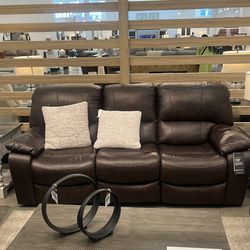 Leather power reclining sofa set