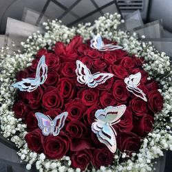 Red Rose Bouquet With Butterfly