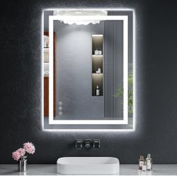 24x32 LED Bathroom Mirror – Backlit + Front Lit, Anti-Fog, Dimmable, 3 Colors