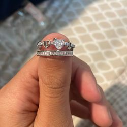 Sliver Played Ring With Diamond All Around Not Real Diamond And Adjustable On The Bottom